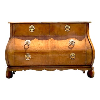 Late 20th Century Vintage Regency Baker Collectors Edition Burl Wood Bombe Chest For Sale