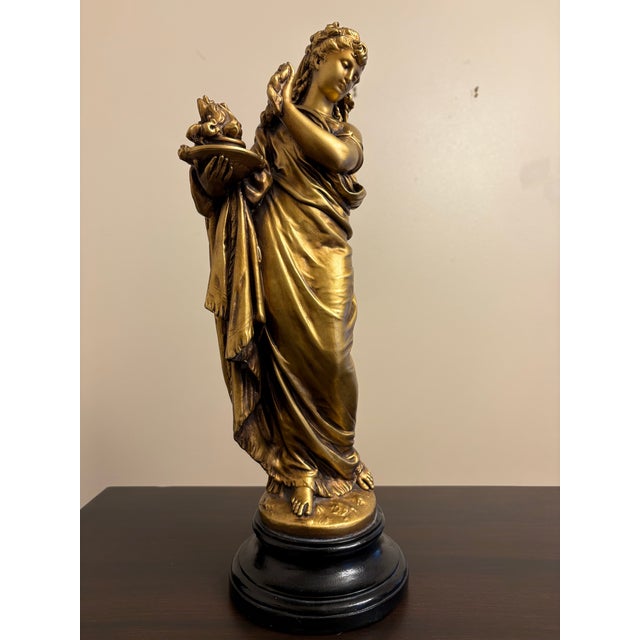 Vintage Pair Gold Signed Norwal Chalkware Grecian Lady Sculptures For Sale - Image 9 of 10