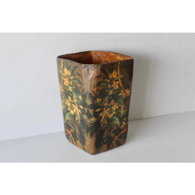 R Pulvermacher Art Nouveau Paper Mache Floral Wrapped Wastebasket Vintage For Sale - Image 9 of 18