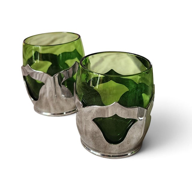 Art Deco Antique Art-Deco Farber Brothers Krome Kraft Cambridge Green Glass & Chrome Decanter W/ 5 Glasses For Sale - Image 3 of 10