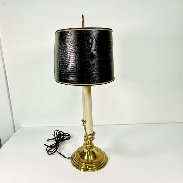 Mid-Century French Regency Neoclassical Bouilette Table Lamp & Reptile Embossed Black Shade For Sale - Image 10 of 15