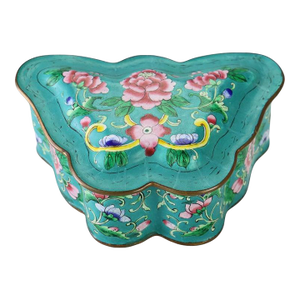 Antique Chinese Cloisonne Enameled Butterfly Shaped Trinket Box C1920