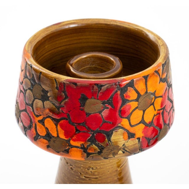 Mid 20th Century Bitossi Italian Floral Pottery Candlesticks, Pair For Sale - Image 5 of 9