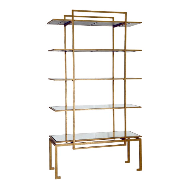 Villa & House Anton Etagere - Gold Leaf With Mirrored Shelves 88"h For Sale