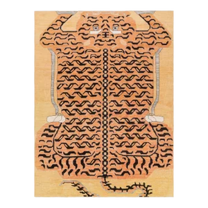 Rug & Kilim’s Contemporary Tiger Rug in Gold With Brown and Orange Pictorial