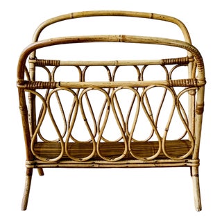 Mid-Century Bamboo and Rattan Magazine Rack, 1950s For Sale