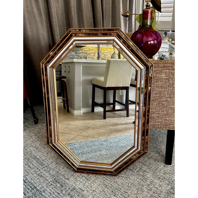 Venetian Hexagon Giltwood Gold Vain Wall Mirror For Sale - Image 11 of 11