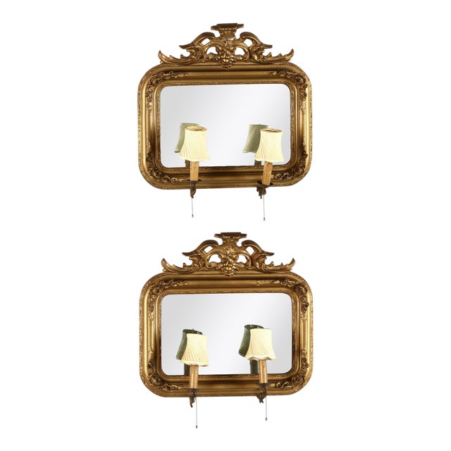1900s Antique Carved Wood Gilt And Gesso With Candle Arms Mirrored Sconces Set Of 2 Chairish
