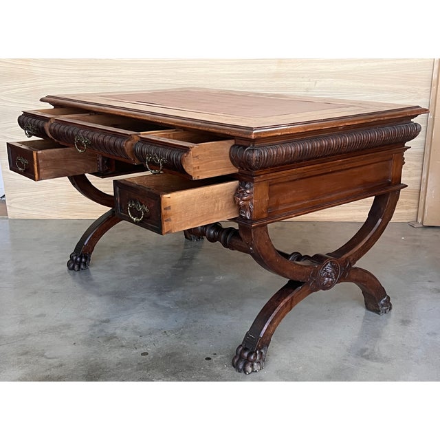 19th Century Spanish Walnut Desk With Two Drawers & Strong Legs, 1890s For Sale - Image 4 of 12