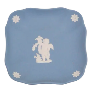 Wedgwood Jasperware Blue Cupid Cherub Square Trinket Vanity Dish