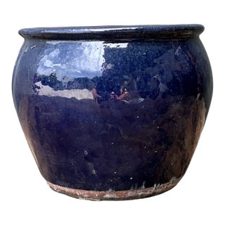 Vintage Blue Glazed Ceramic Planter For Sale