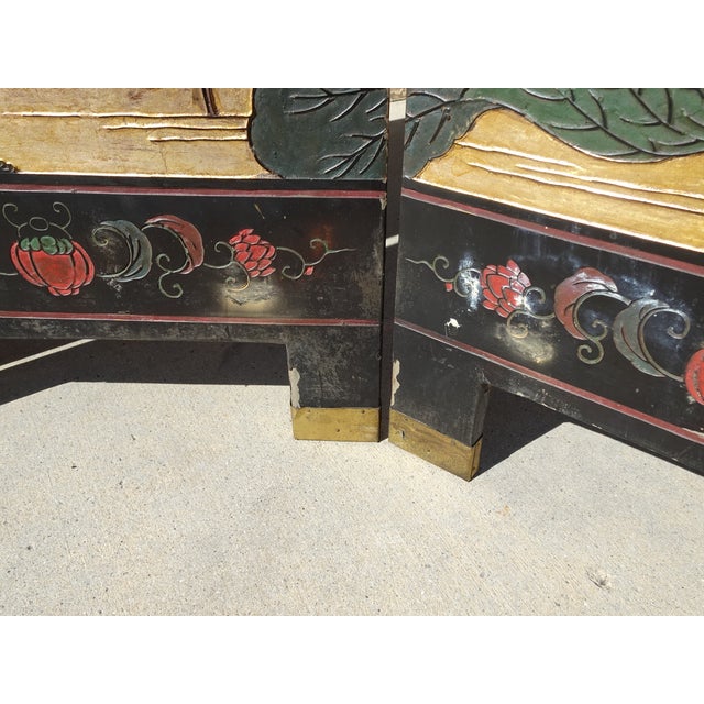 Oriental Asian Four Panel Screen Gold Chinoiserie Coromandel Room Divider Geese For Sale - Image 11 of 12