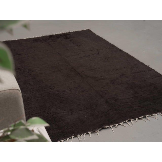 1970s Vintage Handmade Wool Cotton Brown Area Rug For Sale In San Francisco - Image 6 of 9