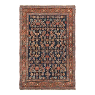 Antique Circa 1900 Blue Hamadan Hand Knotted Rug 4'4 X 6'10 For Sale