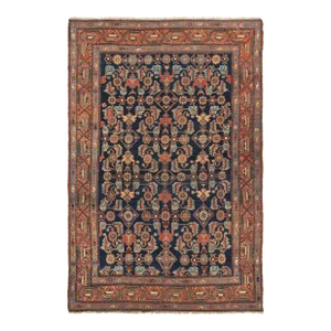 Antique Circa 1900 Blue Hamadan Hand Knotted Rug 4'4 X 6'10