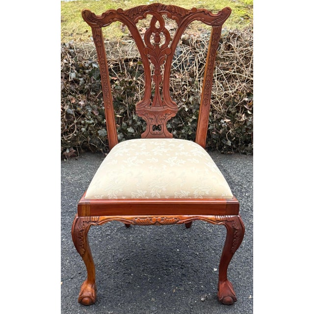 Chippendale Intricately Carved Rustic Mahogany Chippendale Dining Chairs - Set of 2 For Sale - Image 3 of 12