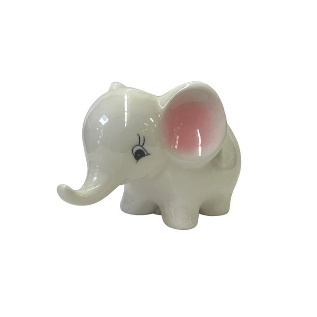 2020s 2 Pieces Ceramic White Cute Elephant Open Top Planter Art Figure For Sale - Image 5 of 6