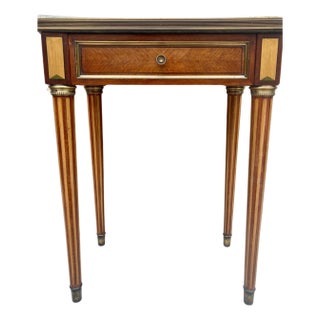 Neoclassical Mahogany Side Table With Fluted Legs And Green Marble, 1920s For Sale