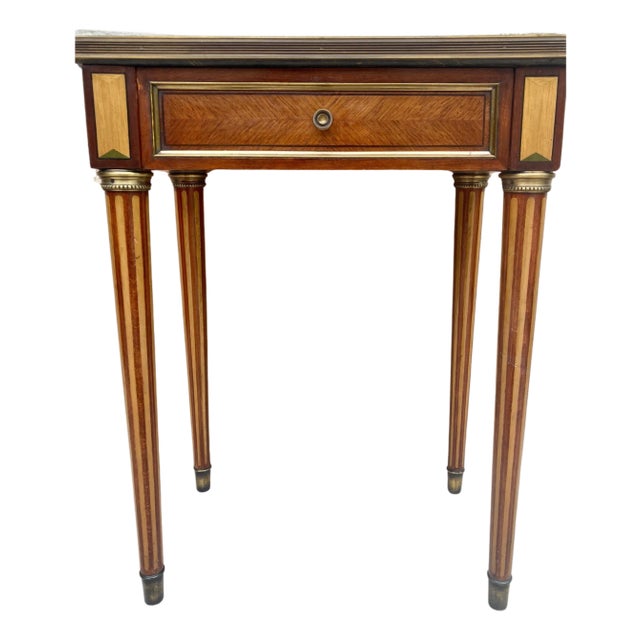 Neoclassical Mahogany Side Table With Fluted Legs And Green Marble, 1920s For Sale