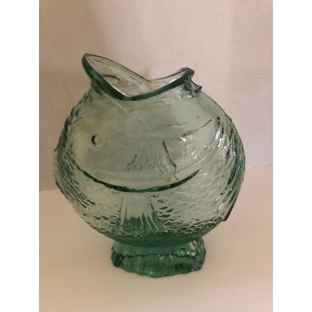 Nautical Mid-Century’s Carp Fish Open Mouth Pressed Clear Green Glass Vase For Sale - Image 3 of 12