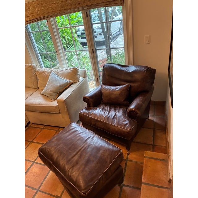 George Smith Leather Arm Chair and Ottoman For Sale In Miami - Image 6 of 6