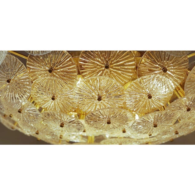 1970s Oversized Loto Murano Glass & Brass Chandeliers - Pair For Sale In Los Angeles - Image 6 of 8