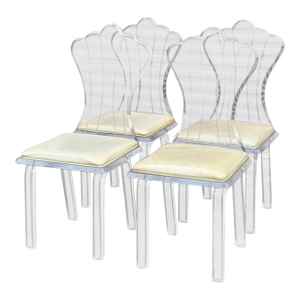 1970s Mid-Century Modern Lucite Dining Chairs With Upholstered Seats - Set of 4