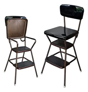 Vintage Cosco Kitchen Step Stool Chair Flip-Up Seat Black Vinyl MCM 34.5" High