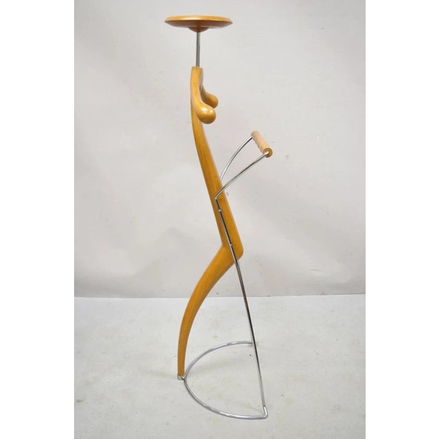 Late 20th Century Porada Italian Post Modern Sculpted Walnut Wood and Chrome Clothing Suit Valet For Sale - Image 9 of 11