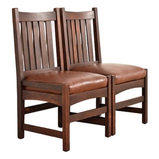 L. & J. G. Stickley Antique Mission Oak Arts & Crafts Side Chairs or Dining Chairs, Pair For Sale