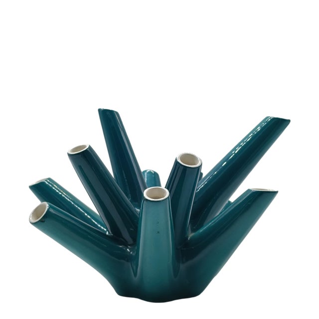 Green glazed ceramic vase in the shape of a coral branch with eleven tendrils. A beautiful Italian design inspired by tree...