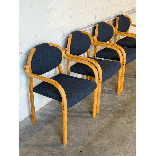 Set of 4 Vintage Danish Beechwood Armchairs – Mid-Century Modern Dining Chairs With New Blue Upholstery For Sale - Image 4 of 11
