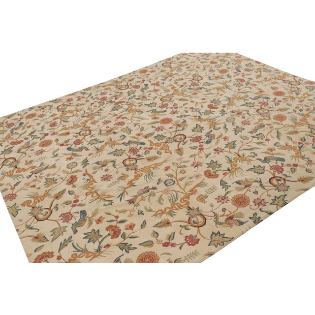 2010s Rug & Kilim’s Tudor Style Rug in White With Beige-Brown Floral Patterns For Sale - Image 5 of 8