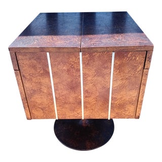 Vintage Mid-Century Modern Swivel Tortoiseshell End Table Moveable Compact Hideaway Bar by Lane For Sale