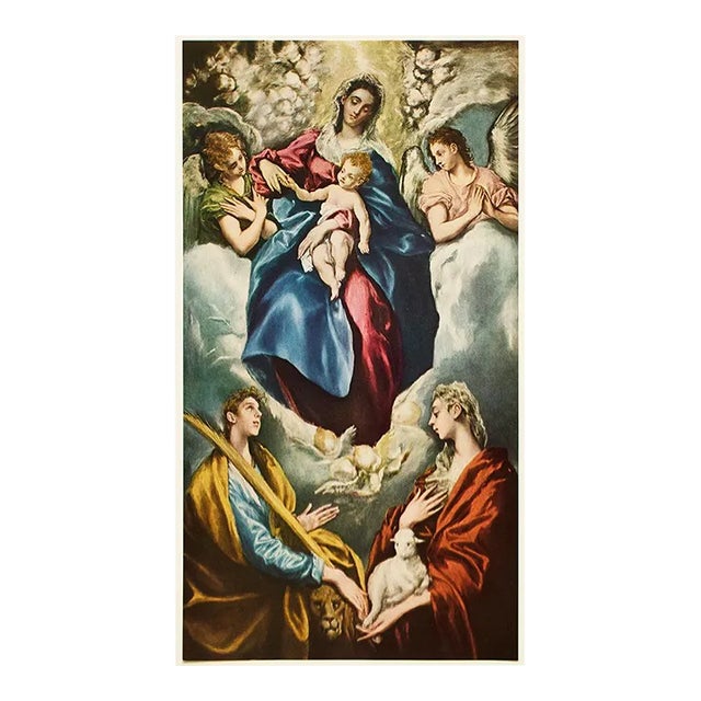 1956 After El Greco "The Virgin With Saint Ines and Saint Tecla", Vintage Full-Color Print For Sale
