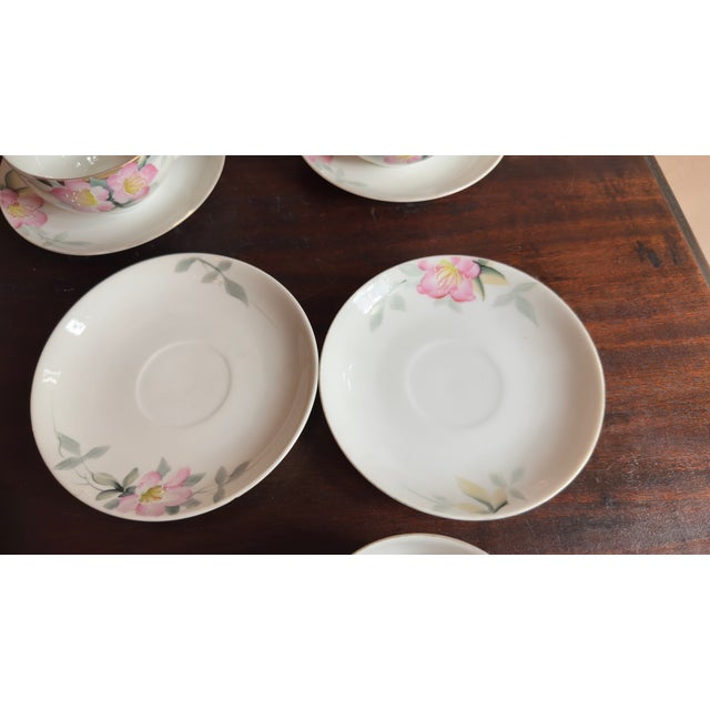 Antique, Early 20th Century Noritake Azalea Porcelain Tea Cups & Saucers, Set of Six For Sale - Image 9 of 10