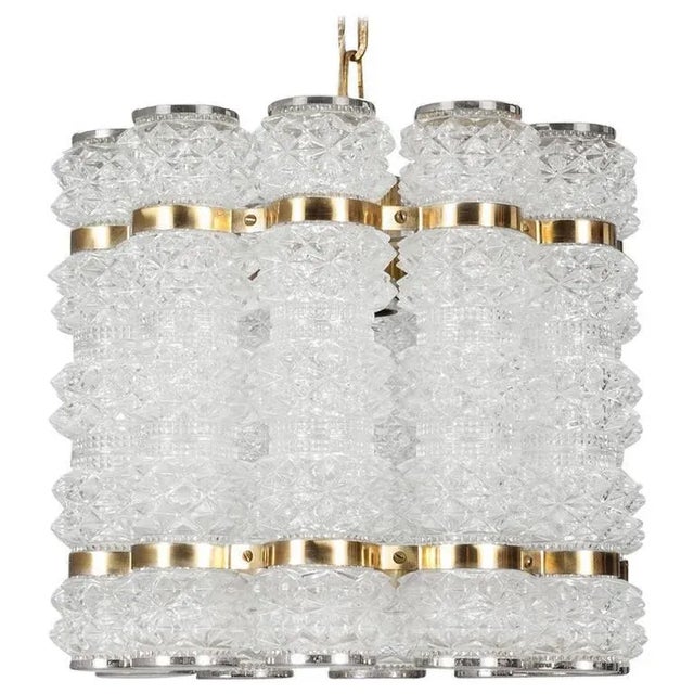 Tubular Crystal & Brass Pendant from Tyringe, 1960s For Sale - Image 8 of 8