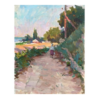 Vintage Ukrainian Impressionist Oil Painting, Rural Landscape, 1960s 49-39 For Sale