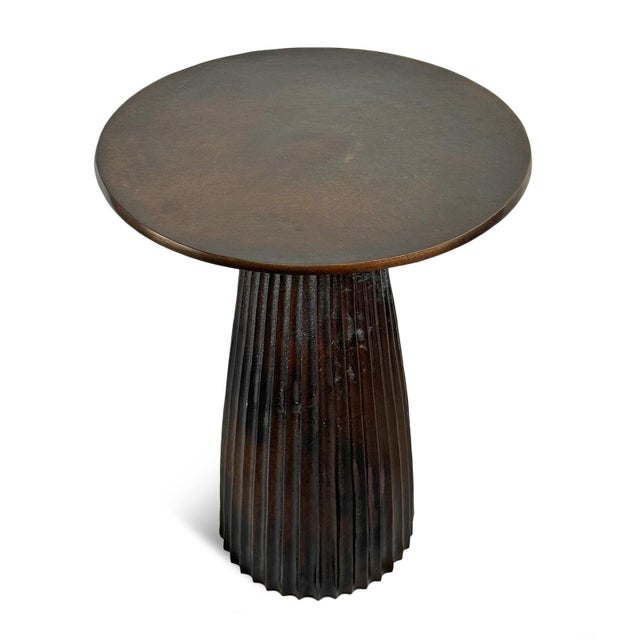Modern Industrial Fluted Bronzed Finish Side Table For Sale - Image 4 of 9