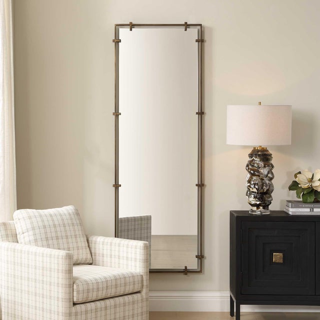 Refined Iron Frame Finished In Dark Bronze, Embracing A Floating Polished Edged Mirror. May Be Hung Horizontal Or...