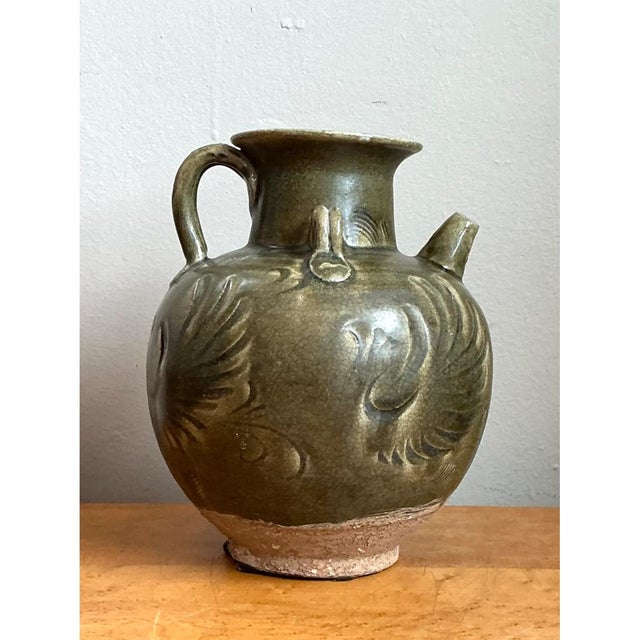 Ceramic Vintage Sculptural Green Ceramic Jug For Sale - Image 7 of 12