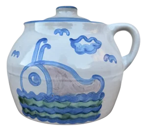 Vintage M.A. Hadley Hand Painted Bean Pot Cookie Jar With Whale Design
