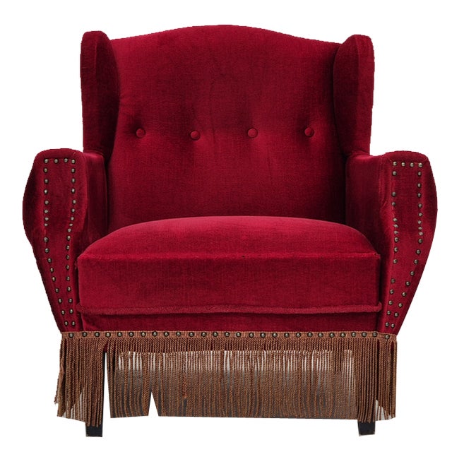 Danish Armchair in Velour and Oak Legs, 1960s For Sale