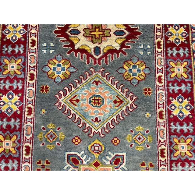 Gray Gray and Red Tribal Wool Runner Rug With Geometric Medallions, 2'11" X 9'10" For Sale - Image 8 of 16
