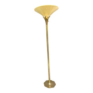Mid 20th Century Art Deco Hollywood Regency Brass Lily Lotus Stiffel Torchiere Floor Lamp For Sale