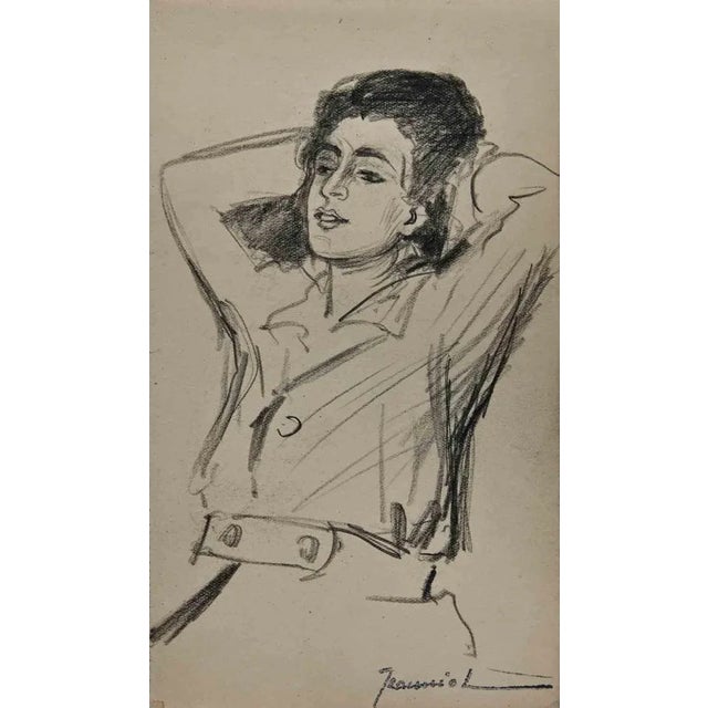 The Young Girl is an original Drawing on paper realized by the painter Pierre Georges Jeanniot (1848-1934). Drawing in...