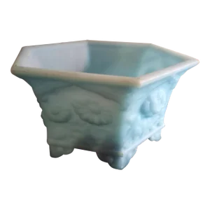 1970s Fenton Blue Satin Glass Flower Planter