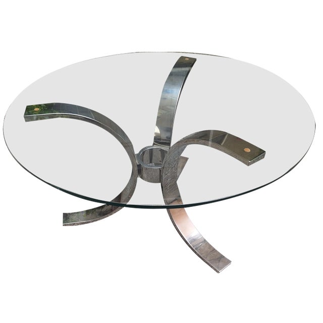 Dining Table in Chrome with Transparent Glass Top, 1970s For Sale