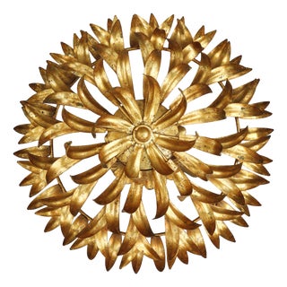 Mid-Century Modern Spanish Gilt Iron Foliage Flush Mount, 1950s For Sale