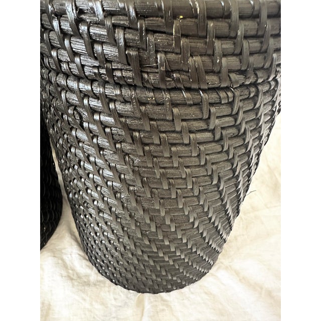 Ethan Allen Ethan Allen Espresso Woven Rattan Table Lamps-a Pair For Sale - Image 4 of 7